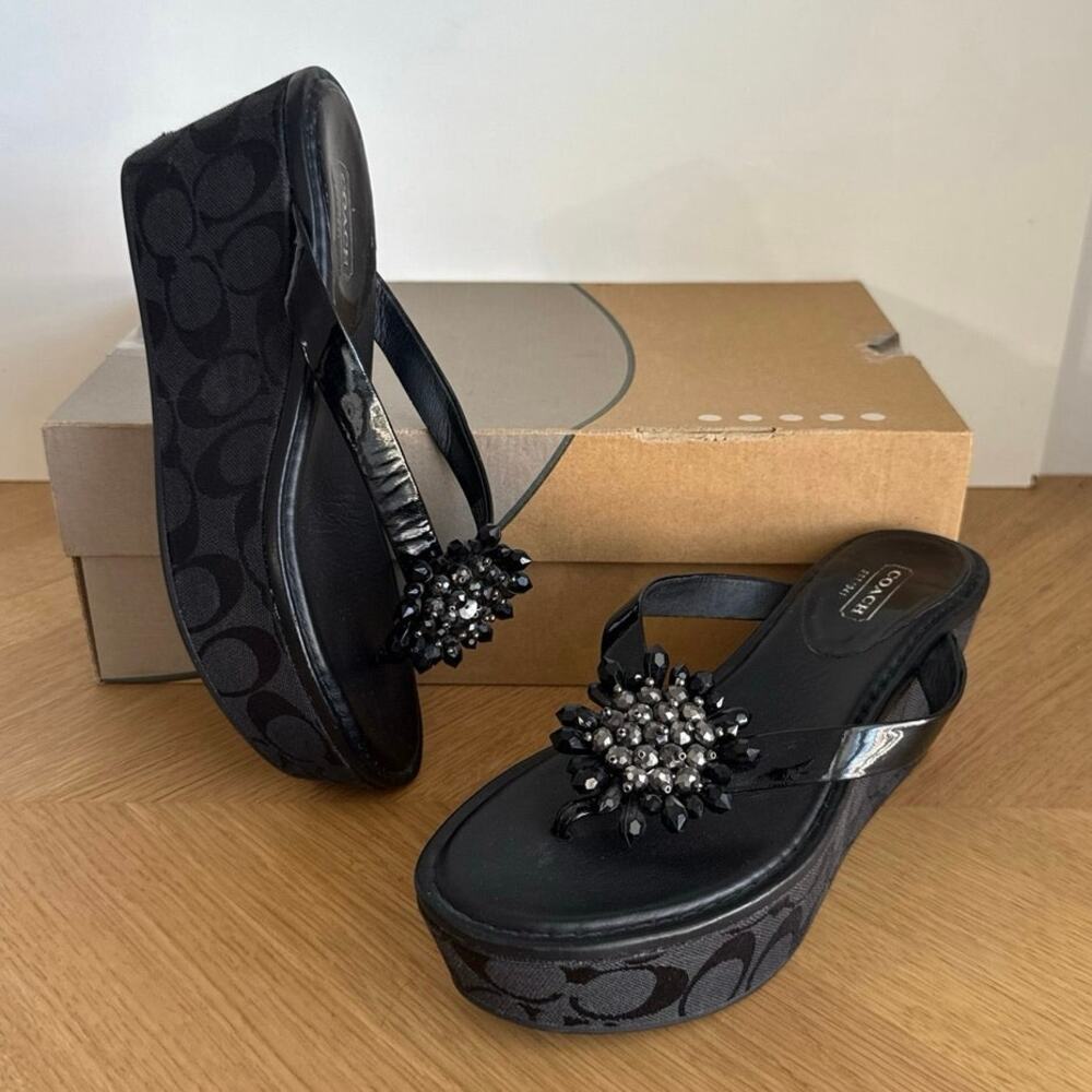 Coach Norice ‘Black’ Women Wedge Heel Sandals- SZ 7.5